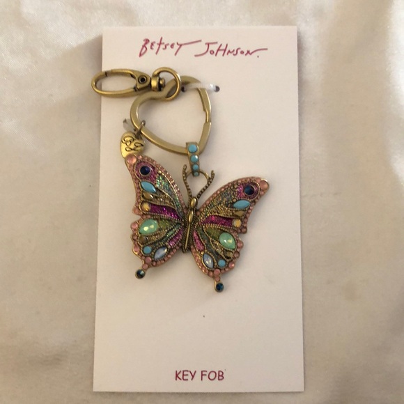 Betsey Johnson Burnished Gold Tone Butterfly Handbag Charm Key Fob Crystal NWT - Picture 10 of 16